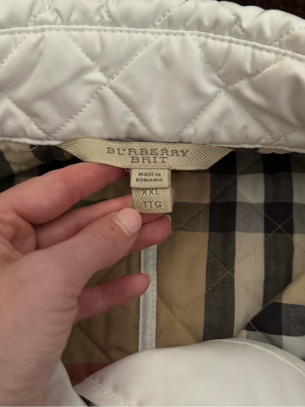 BURBERRY BRIT Chalk White Classic Quilted Nova Check Jacket Coat XL/XXL $980 - Picture 12 of 15
